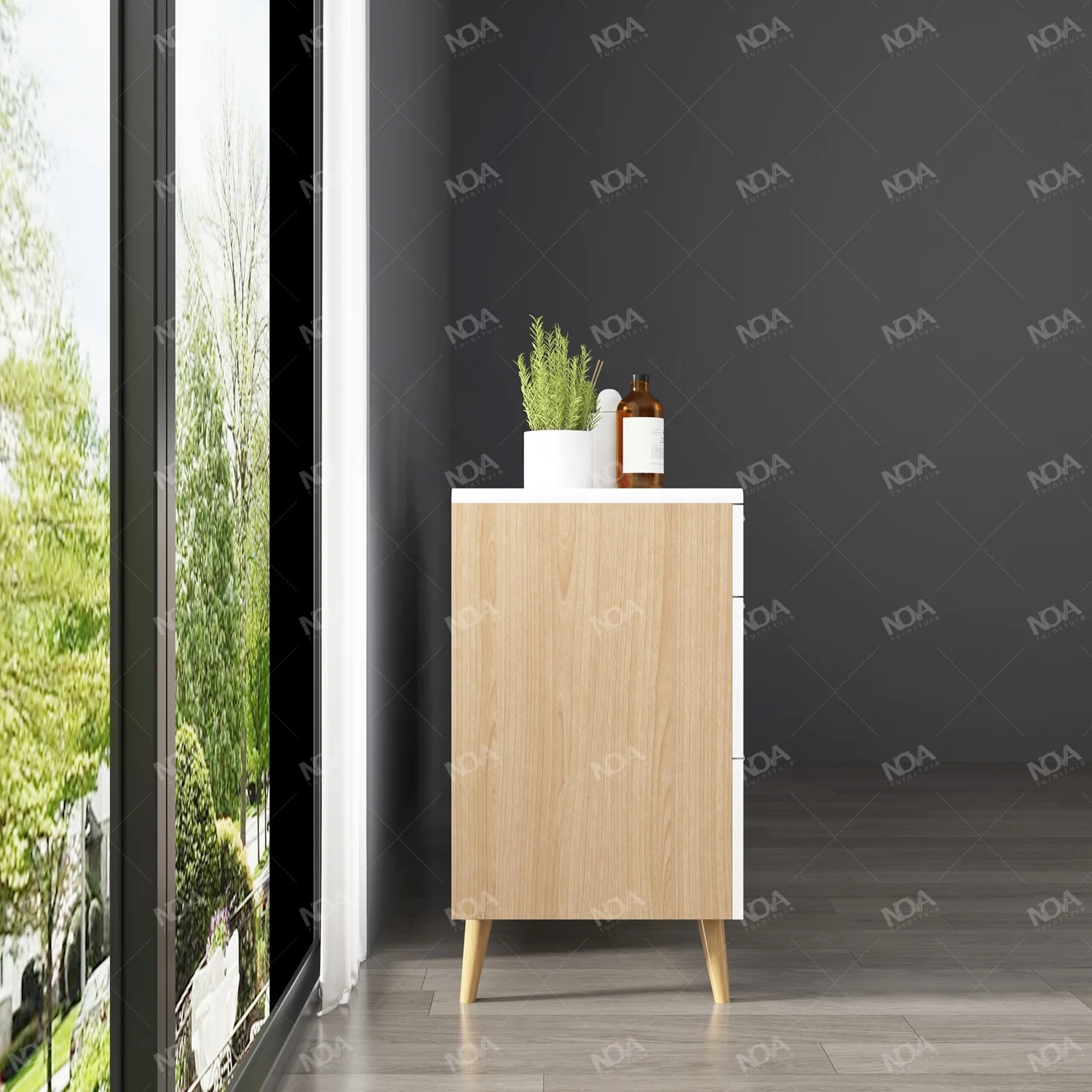 NOVA Luxury Modern Wood Grain+White Dresser Organizer Melamine Finishing Simple Dresser With Drawers For Bedroom