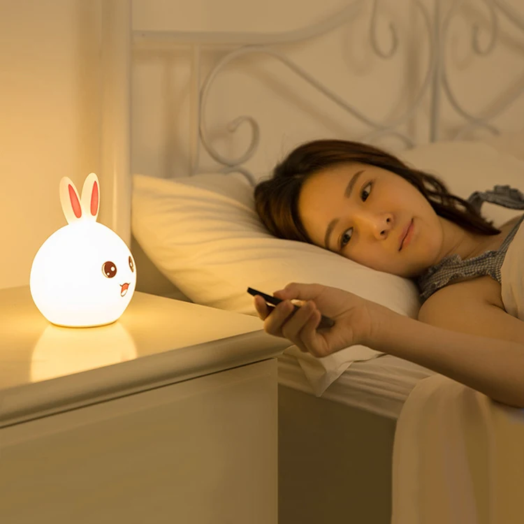 Cute Silicone Rabbit Cartoon MINI Night Lights LED Bedroom Bedside Lamp Children Luminous Toy