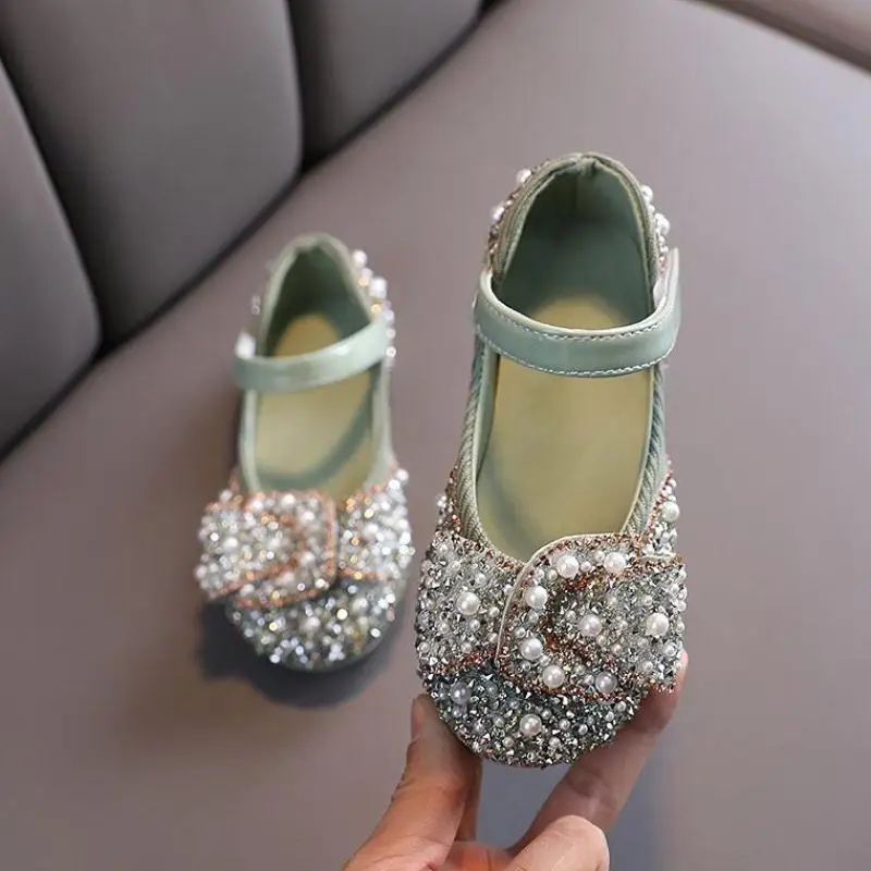 2021 модные детские туфли принцессы со стразами, праздничная обувь на плоской мягкой подошве для девочек, блестящая Детская Классическая обувь
