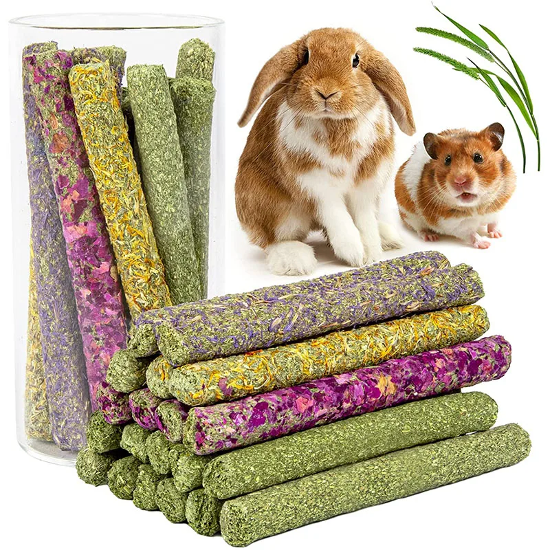 Timothy Hay Sticks Small Animal Treats Handmade Natural Chews Toys for Rabbit Hamster Chinchilla Rat Gerbil Bunny Guinea Pig