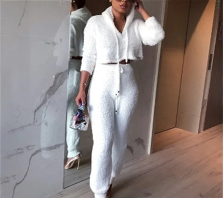 Осень-зима 2021, повседневная Уютная пижама с капюшоном и длинным рукавом, Женская хлопковая одежда для сна, вязаный комплект из двух предметов для отдыха