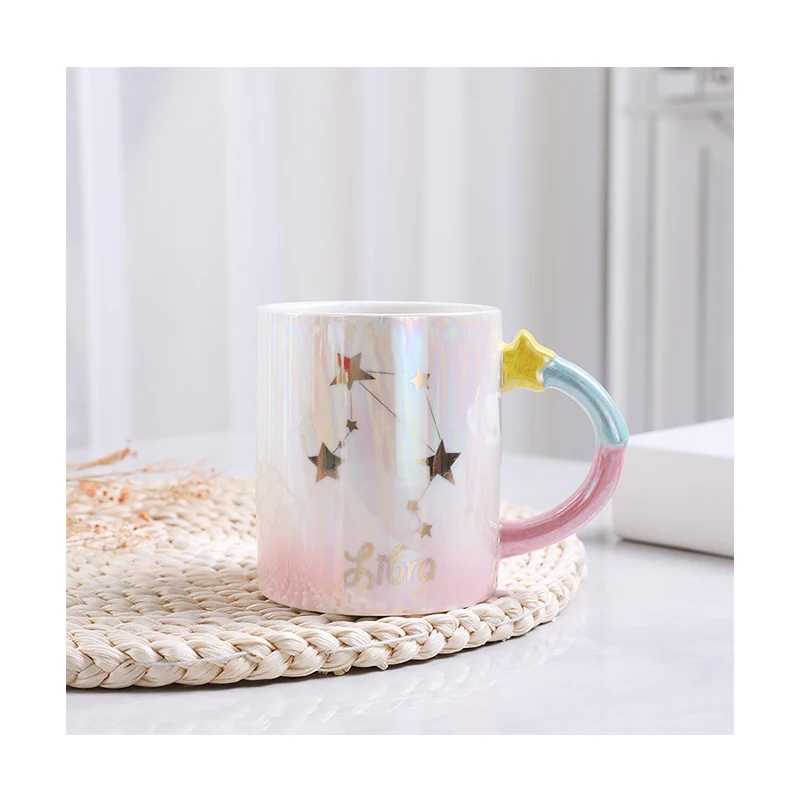 2020 hot selling high quality 12oz ceramic 12 constellation mug coffee ceramic cup with lid and spoon for birthday gift