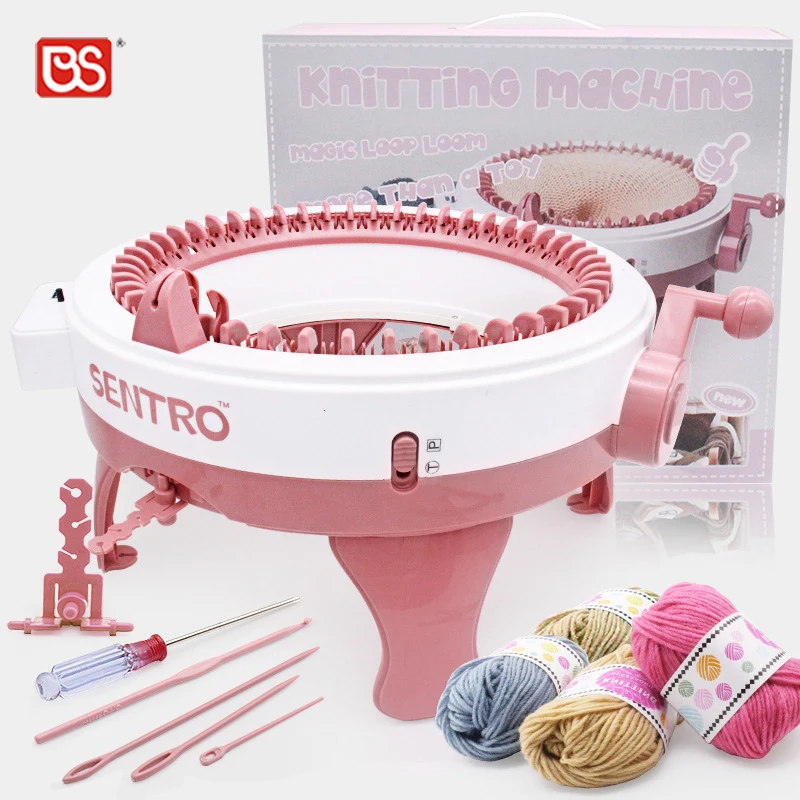 BS DIY Hat Knitting Machine Double Weaving Magic Loop Looms Stars Cylinder Kids Wool Toy Handcraft With 48 Needles Rotating