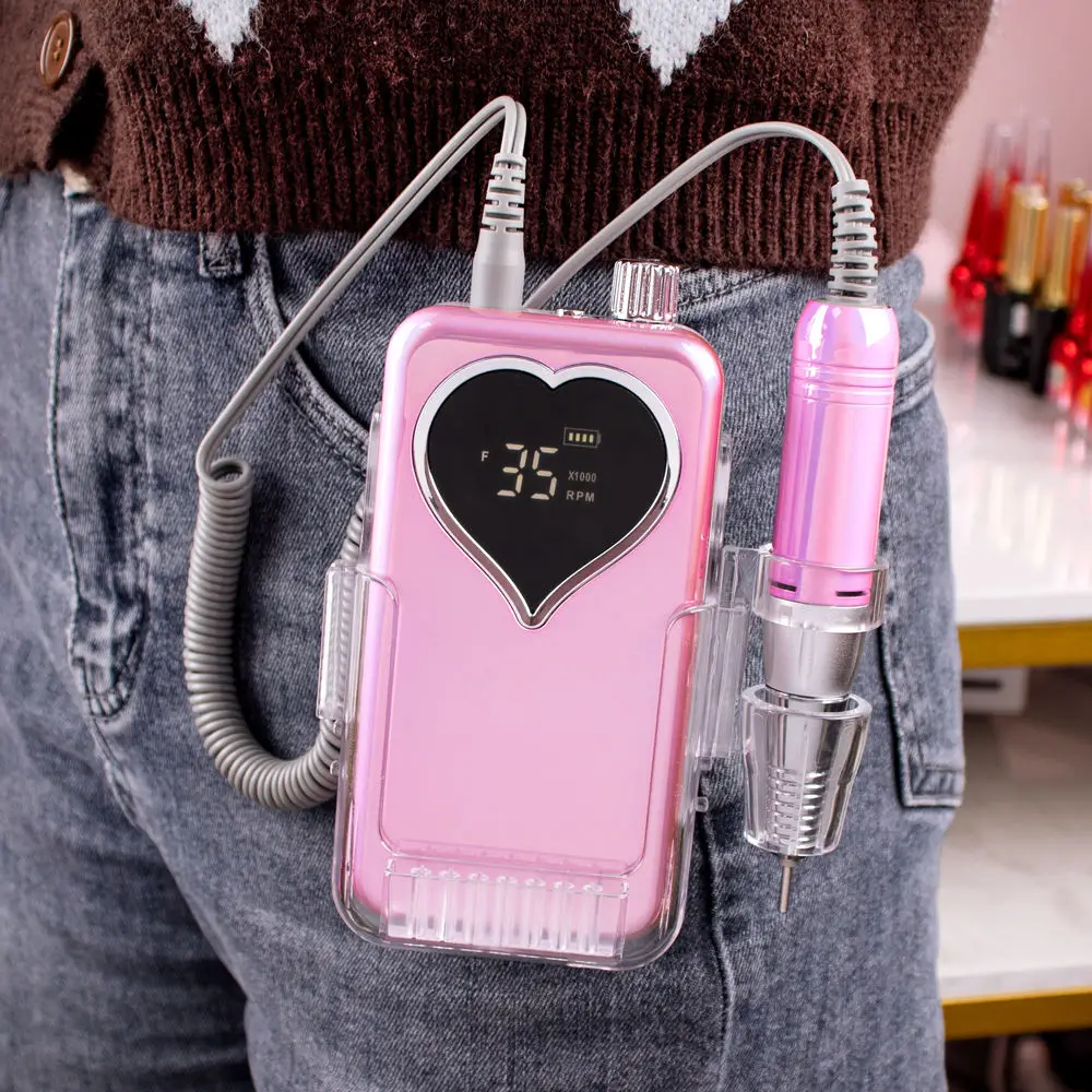 Heart Nail Drill Rechargeable 35000RPM Manicure Electric Machine Nail File Pedicure Cordless Drilling