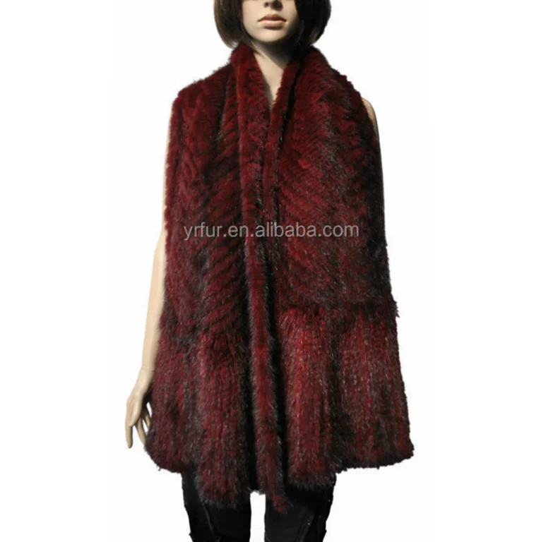YR335 Women knitted black Brown color Real mink fur cape