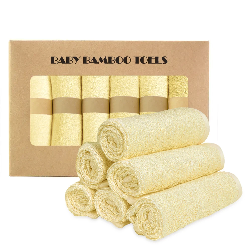 Custom Wholesale Packed Soft Organic Bamboo Washcloths Pack of 6 White 10x10 Inch Baby Washcloth Newborn Bath Face Towel
