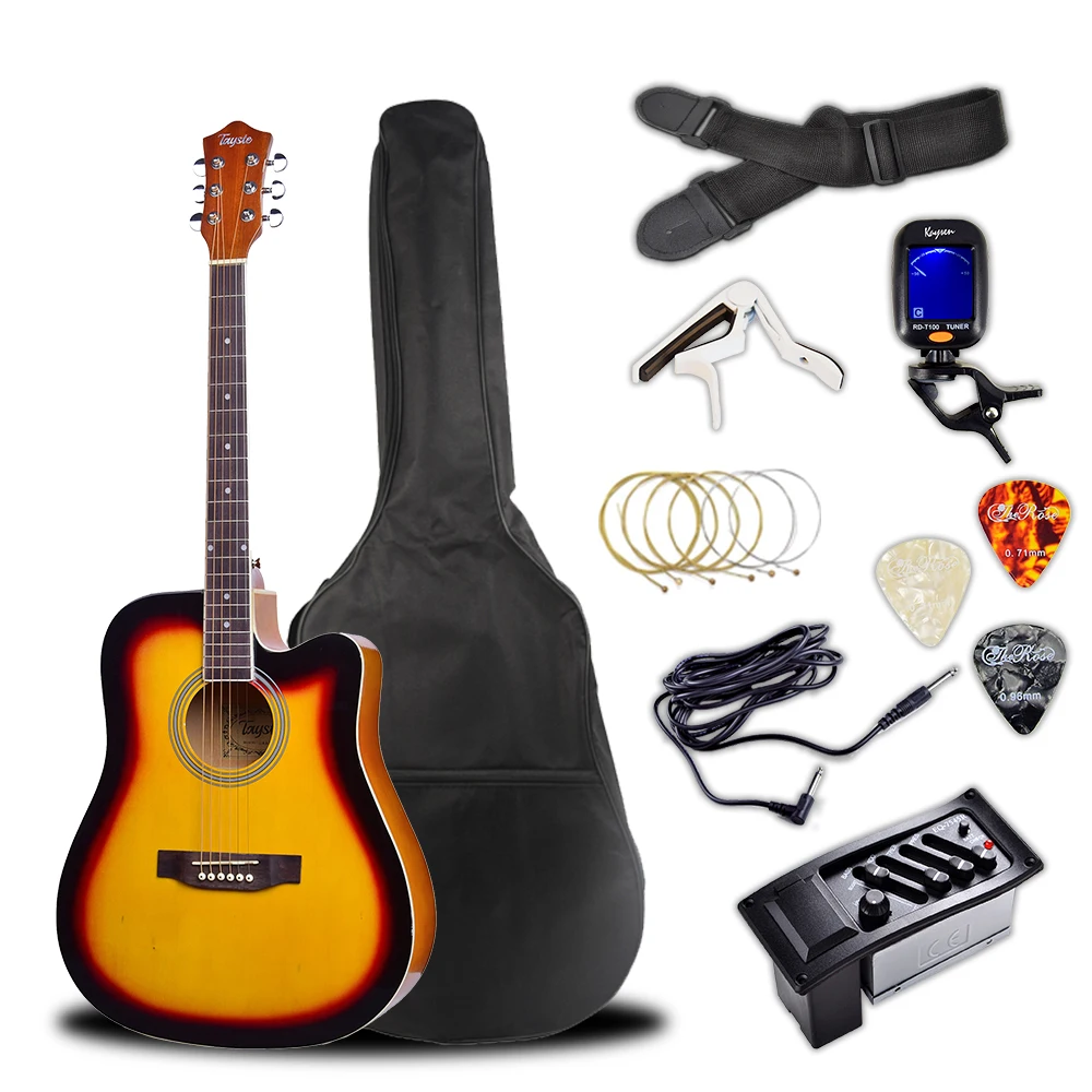 Factory  Guitar Kit Tayste T411 With Waterproof Bag Capo EQ7545 Pickup Electric Acoustic Guitar