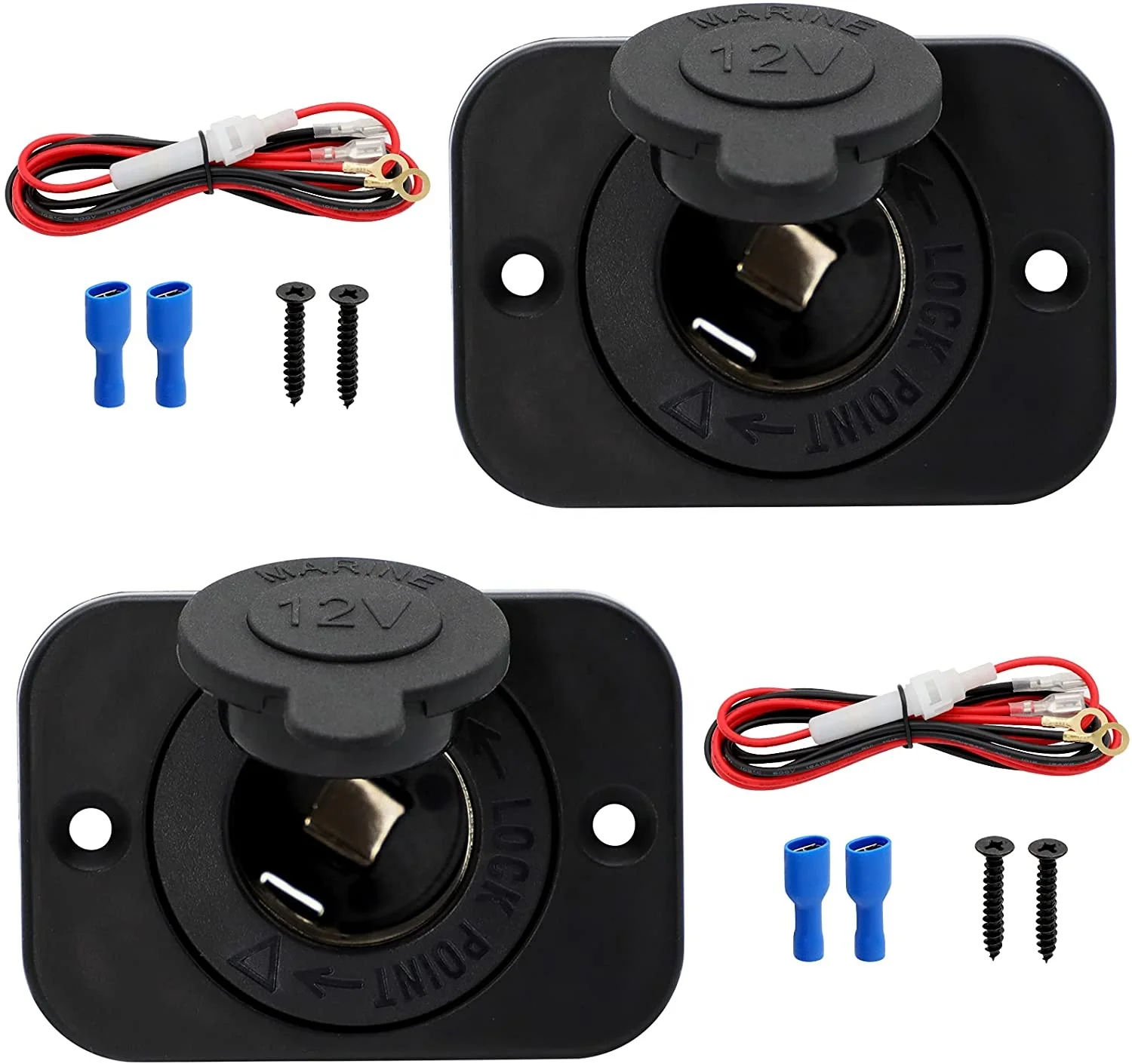 Car Cigarette Lighter Socket Receptacle, Marine 12 Volt Power Outlet Socket, 12V/24V Waterproof Plug with Panel and Wire Fuse DI