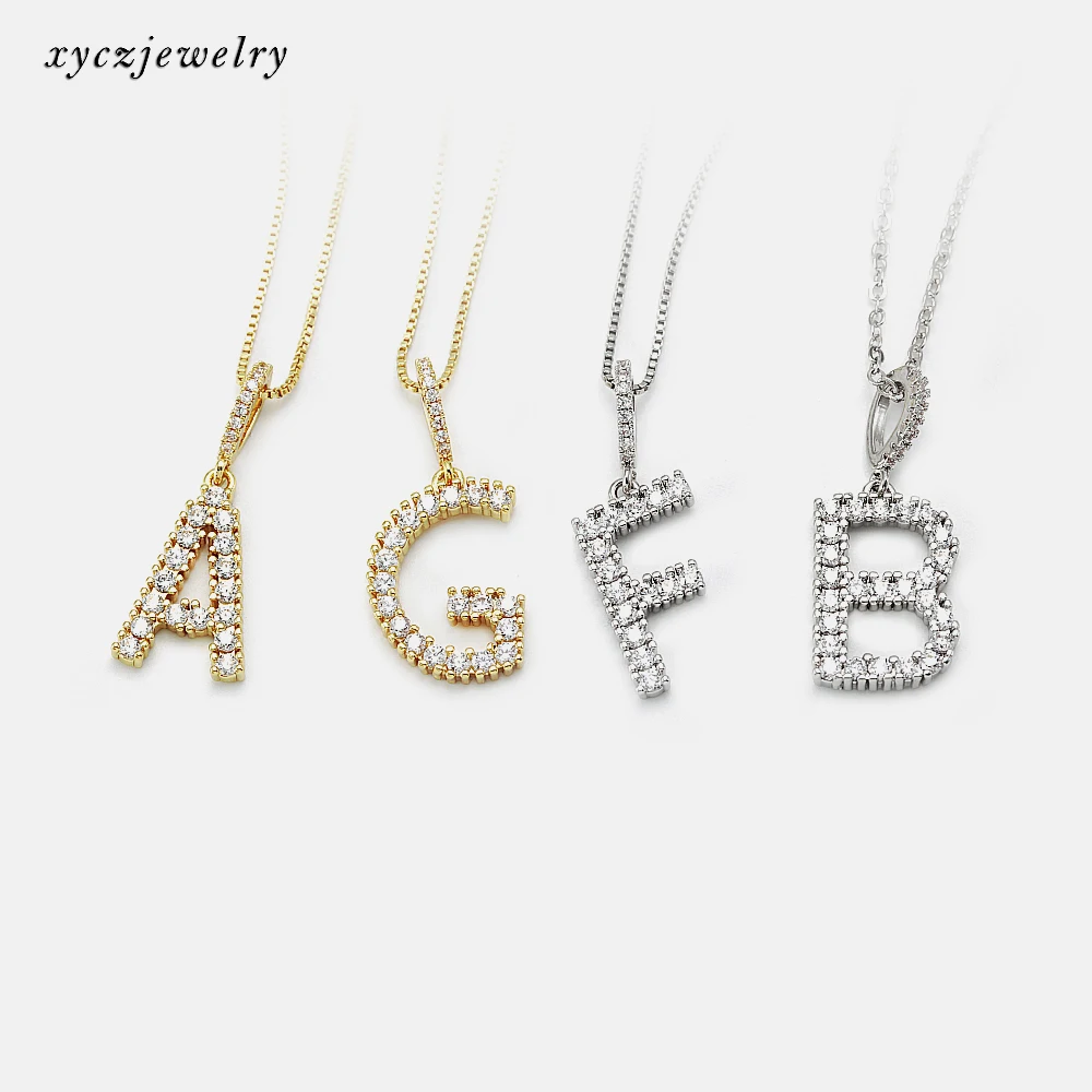 2021 Cubic Zirconia Initial Charm Women Pendant Box Chain 26 Letter Necklace