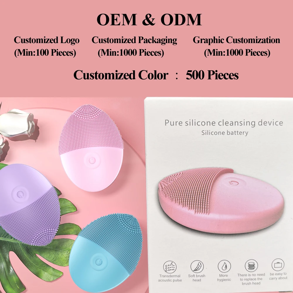 OEM high frequency rechargeable deep cleaning face scrubber brush silicone facial cleansing brush