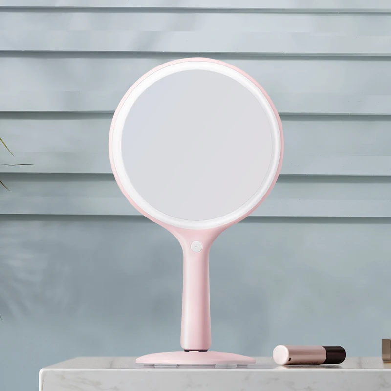 Beauty hack led makeup mirror 360 rotating standing & hand held makeup mirror with lights