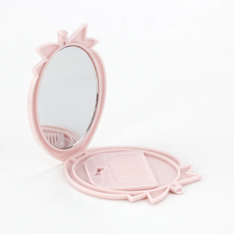 Индивидуальное красочное пластиковое милое косметическое зеркало в форме клубники с расческой