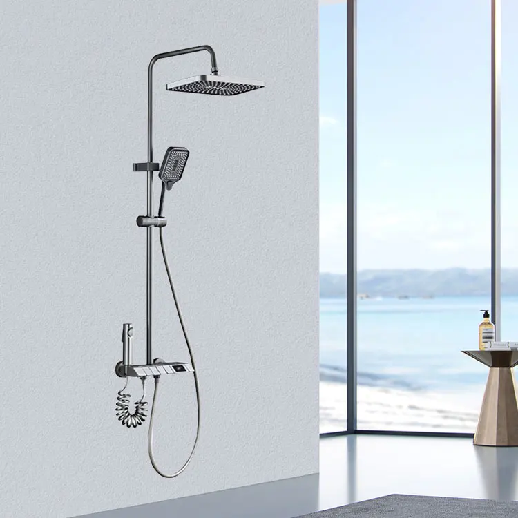 SONSILL Hotel Luxury Wall Mounted Square Buttons Brass Switch Bathroom  Rainfall Thermostatic Shower Set