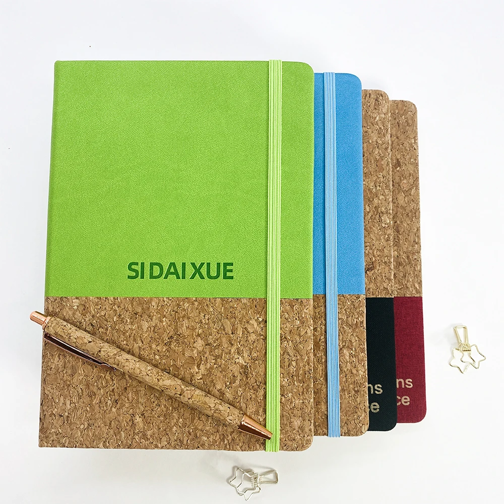 A5 Hardcover Custom Planner PU Leather Connected with Cork Cover Notebook