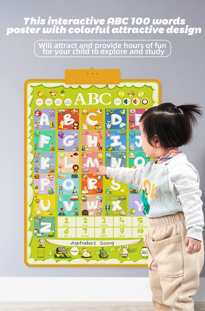Nearest design 100 English words learning electronic battery sound voice talking wall chart for child study colors and shapes