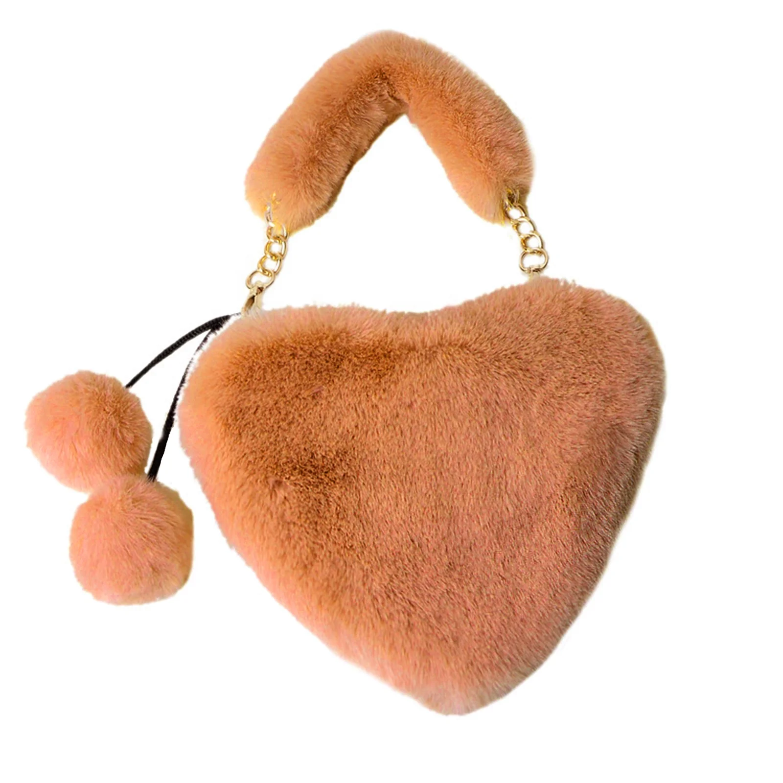 Rex rabbit plush heart-shaped female handbag furry love hand chain autumn/winter peach pericardium