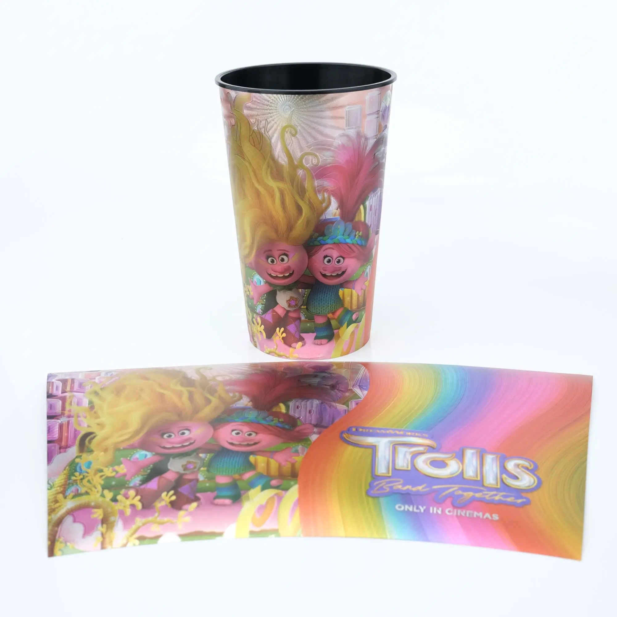 Embossing effect cartoon Metal Film  pp Material Custom Printing Logo transparent sheet IML for  Plastic Cup varnishing   Label