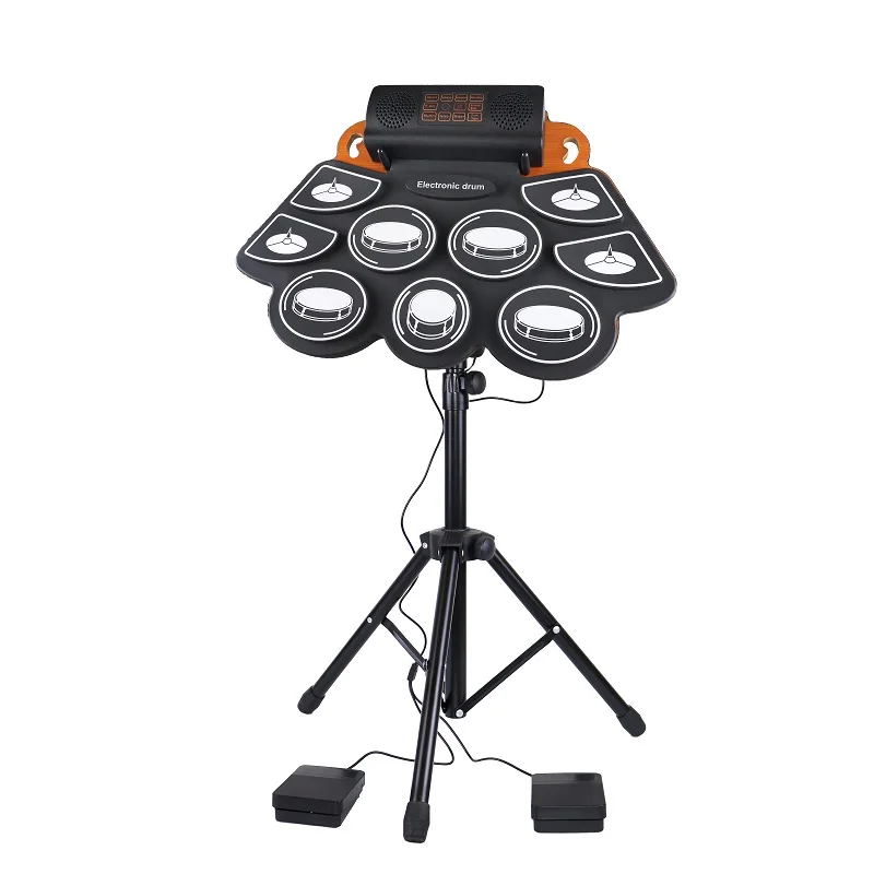 9-Pad Real-effect Rechargeable Portable Electronic Drum Pad Roll up Practice Electric Drum Set