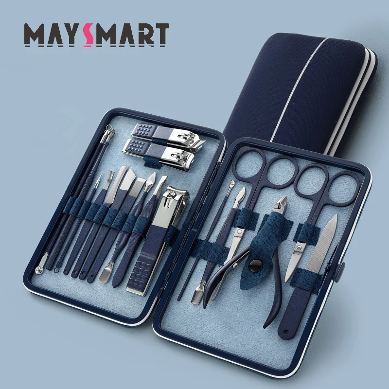 18pcs Professional Stainless Steel Nail Clipper Set Nail Beauty Tools Manicure & Pedicure Set of Travel Grooming Kit