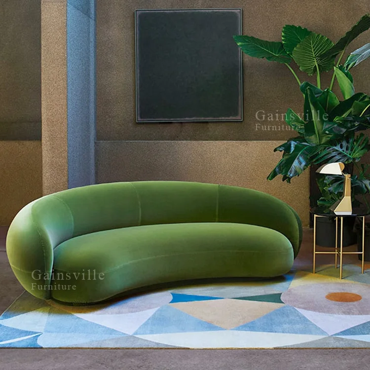 Modern villa living room single three person sofa set household Beige lamb fabric cashew nut arc creative sofa