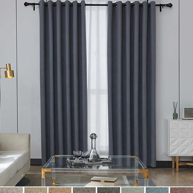 
Factory Supply Ready Stock Colors Plain Linen Style Cheap Blackout Curtain For The Living Room 