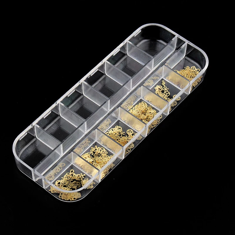 Clear Empty 12 Slots Clear Divided Storage Box Jewelry Nail Art Tips Rhinestone Small Beads Case Organizer Storage Box Container