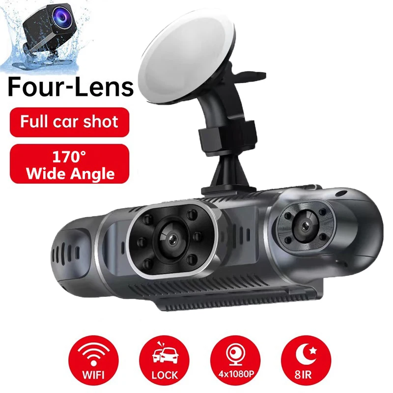360 degrees Panoramic Car DVR 3-Inch Screen 4 Channel FHD 1080P IPS Video Recorder 4 Split Screen Display Dash Cam Night Vision