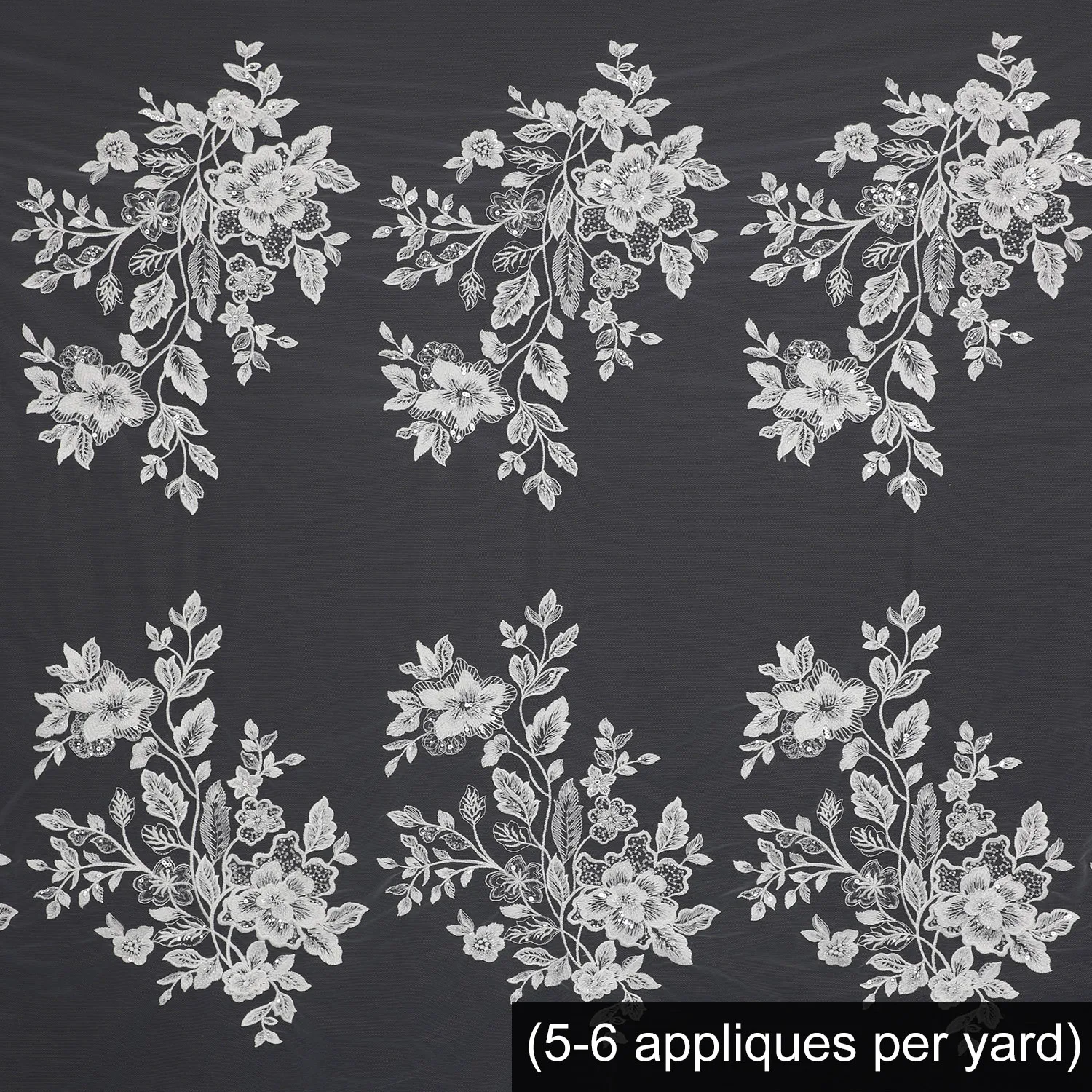 Yanzi White Floral Embroidery Beaded Lace Applique with Sequins Bridal Wedding Dress Luxury Applique