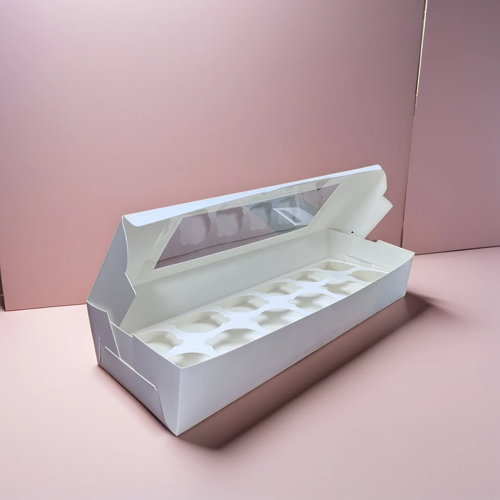Cupcake Packaging Box Kraft Custom Clear Rectangle Cake Box for 12 Cup Cakes