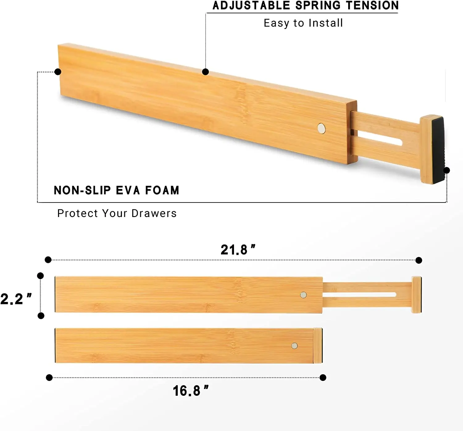 Adjustable Bamboo Drawer Dividers, 16.8-21.8 inches Expandable Kitchen Drawer Organizer for Large Utensils, Drawer Separators Or