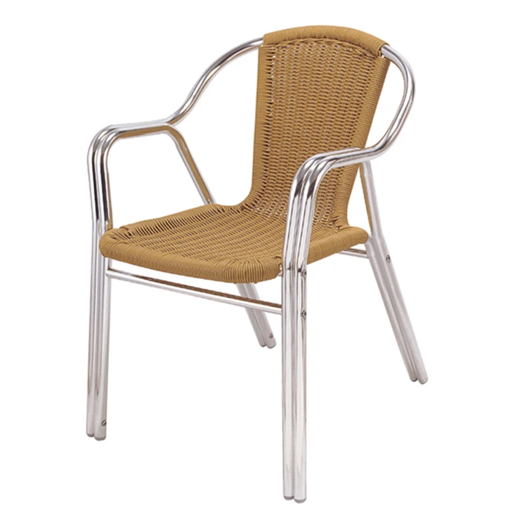 All Weather Stacking Aluminum Frame PE Wicker Dining Chair with Double Tube Legs