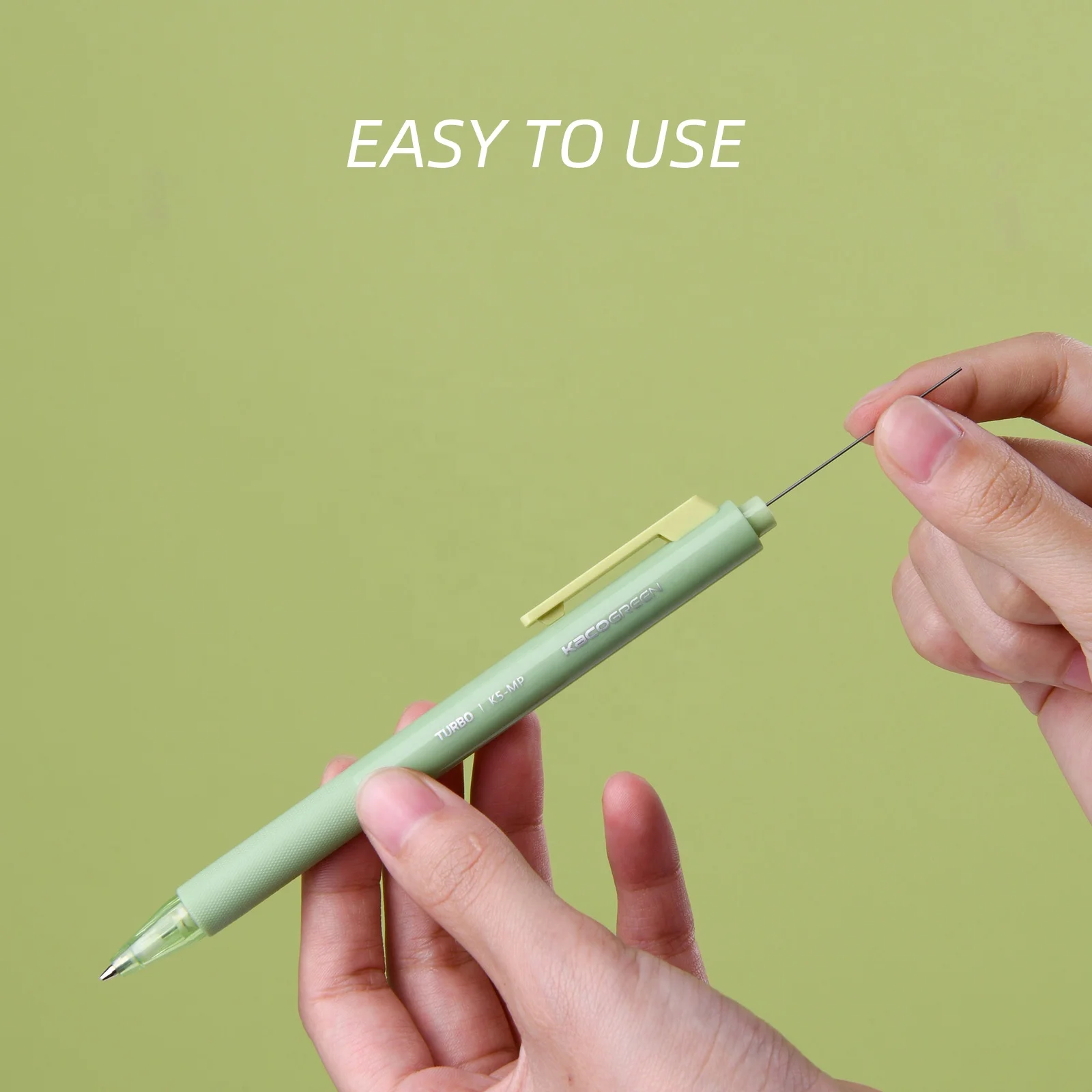 KACO TURBO Green Color Barrel Mechanical Pencils, Cute Pastel Pencils 0.5mm with 1 Tube HB Lead Refills