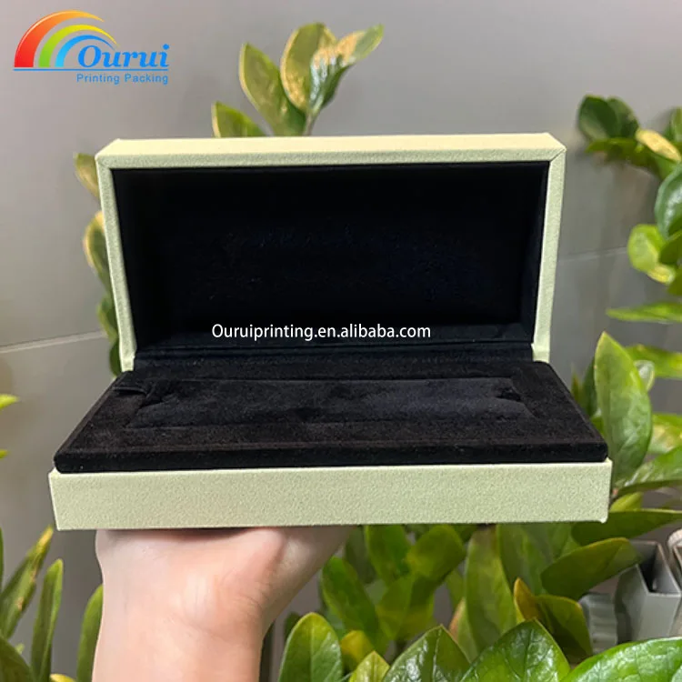 Luxury green custom brand velvet material ring pendant earring bracelet jewelry packaging box set