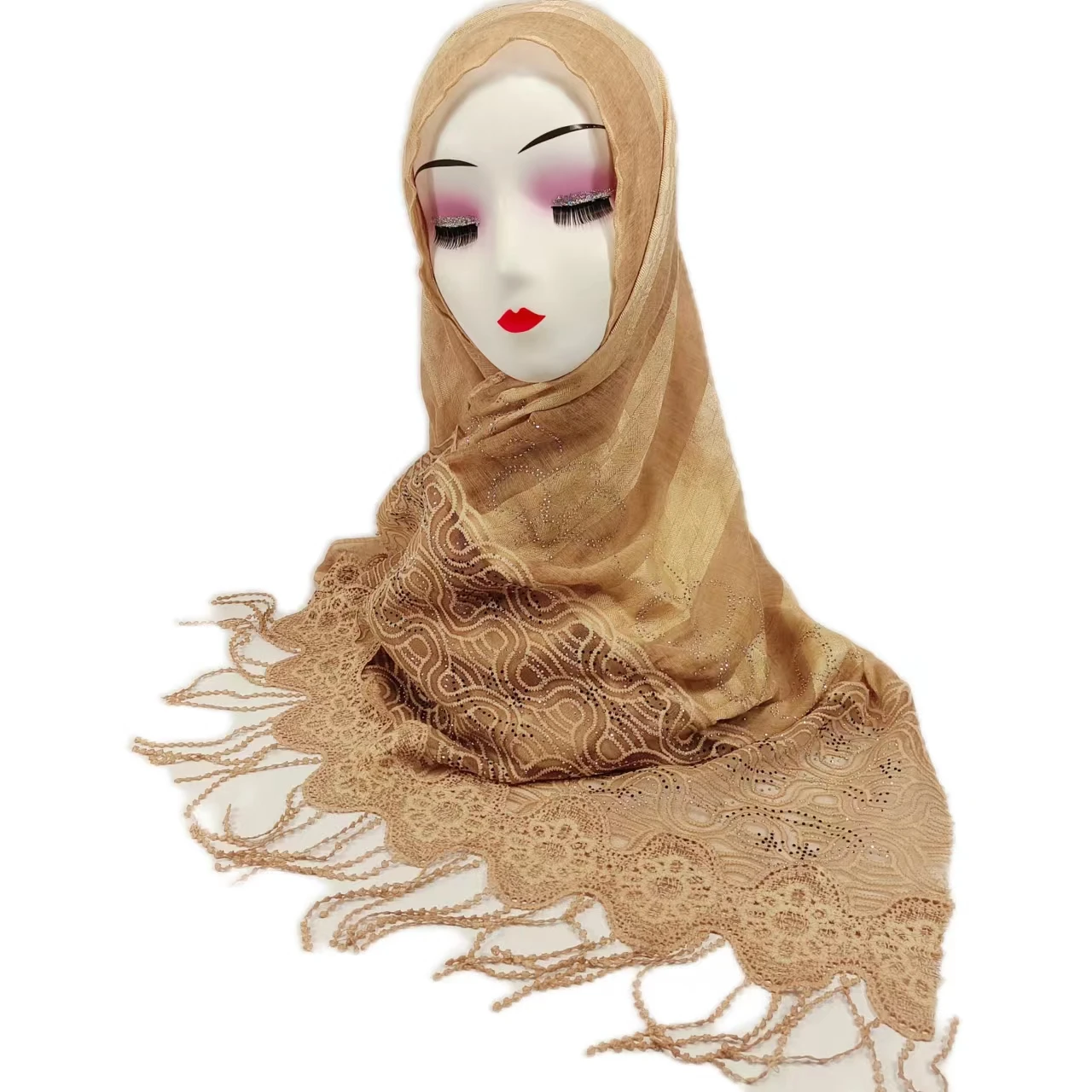 Low Price Silk Transparent Cotton And Linen Solid Lace Colored Pearl Dubai Malaysia Flower Hijab Scarf