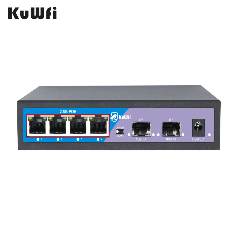 KuWFi Commutateur plug and play switch 4KV lightning protection 2.5G ethernet poe switches with 2* SFP port