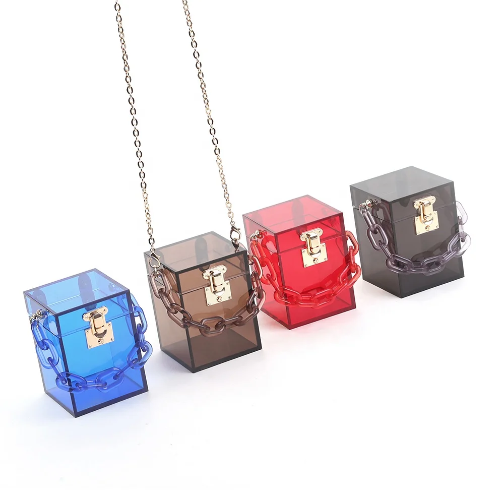 Новейшие Мини прозрачные акриловые сумки модные женские прозрачные цепи коробка сумка