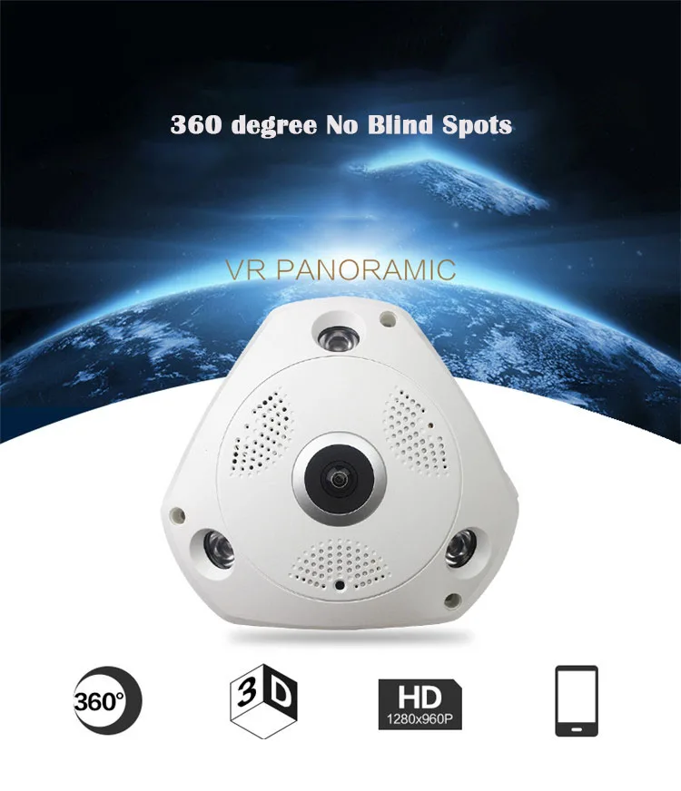 1080P V380 VR беспроводная WiFi рыбий глаз камера 360 панорамная