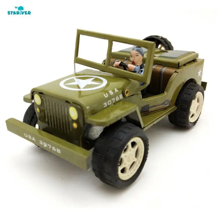S96 Handcraft Vintage Troop Car Model Classic Wind Up Vehicle Car Mechanical Tin Toy for Collection Clockwork Toy