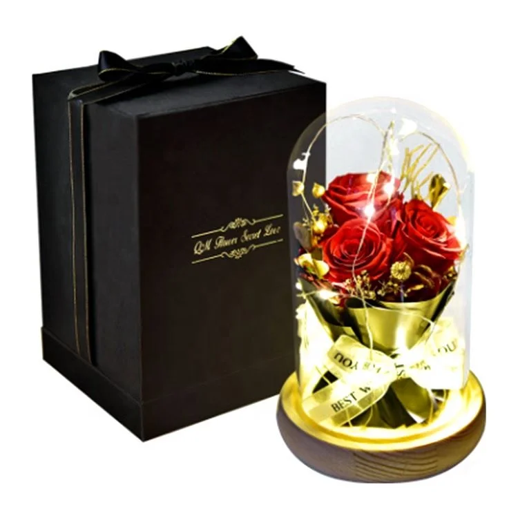 OEM Perfect Valentines Day Gifts Multiple Colours Eternal Rose Conservata Preserved Everlasting Real Rose Flower in Glass Dome