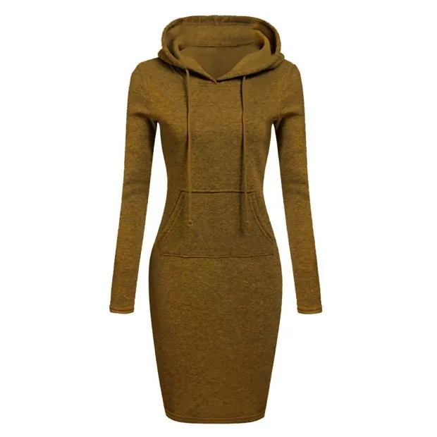 
Winter warm high quality hooded dress pocket long sleeves casual sweater dress sportswear 