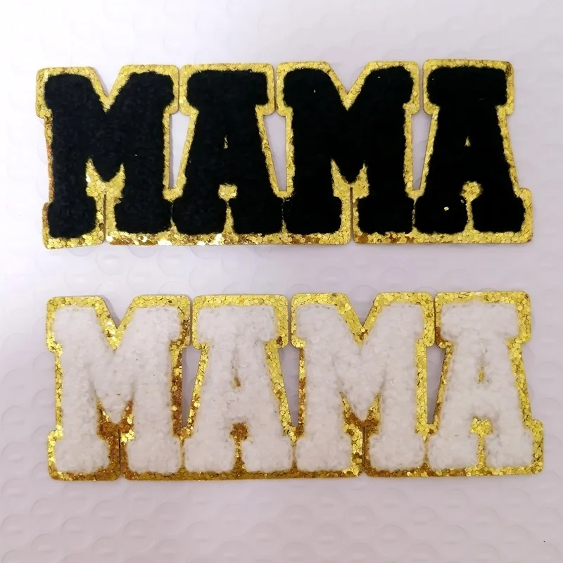 New  Wholesale Large MAMA Chenille Patches  MAMA Letter Chenille Patches iron on Chenille Letters Badge For Garments
