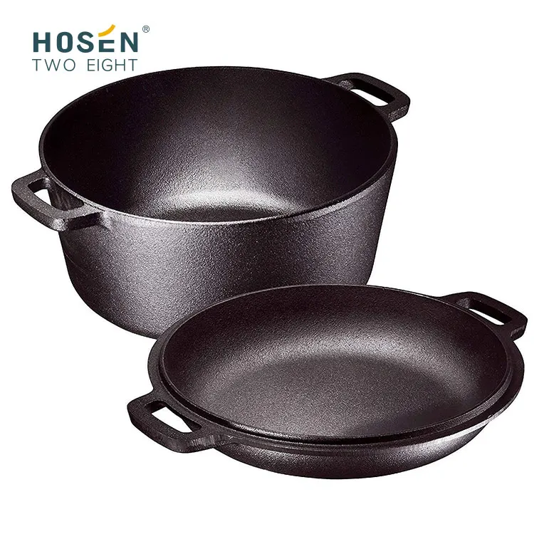 Multifunction Outdoor 2 In 1  Cast Iron Double Dutch Oven  Skillet Frying Roasting Pan Pot Cooker Set Cookware Soup & Stock Pot