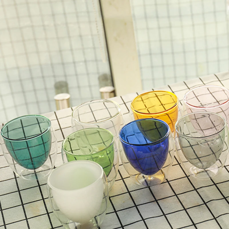 Guaranteed Quality double wall glass tea cup 250ml tinted hand blown borosilicate glass cup
