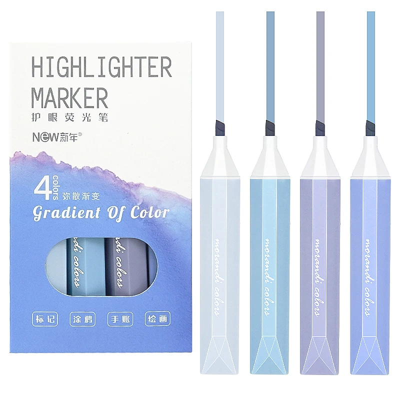 Non toxic student supplies kids bright color long lasting high quality highlighter marker sets 4 pcs set marking highlighter