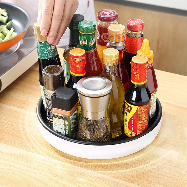 New Arrival Spices Jar Condiments Spinning Organizer Kitchen Round Plastic Rotating Storage Tray