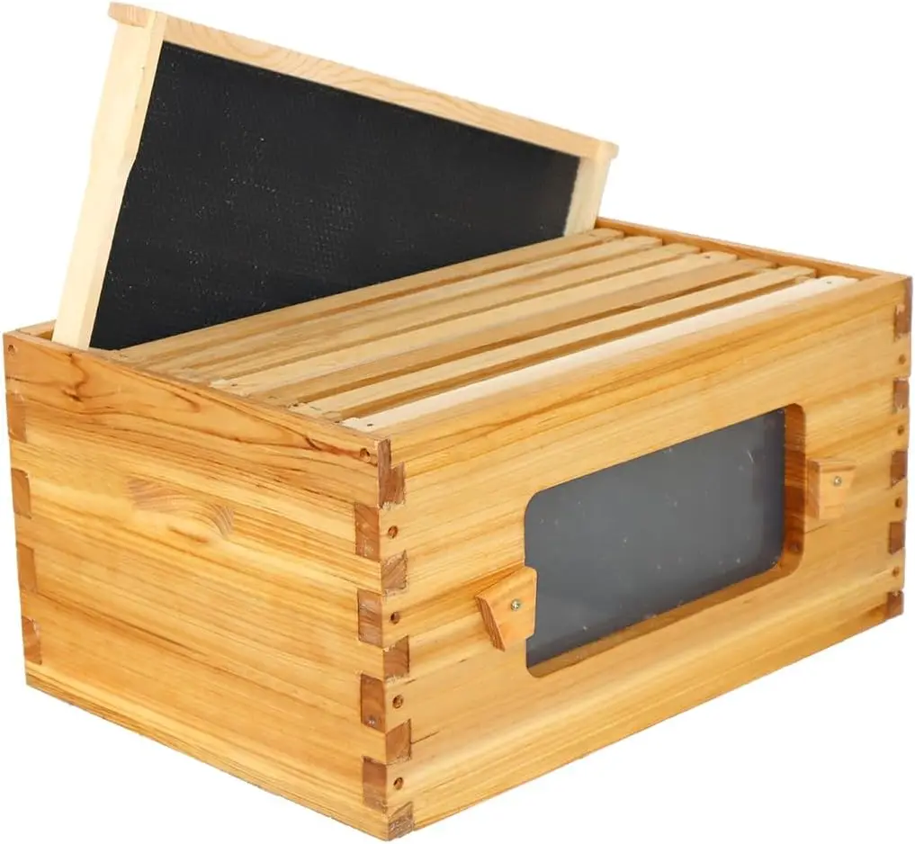 10 Frames Wood Wooden Beehive Box Langstroth Bee Hive with window
