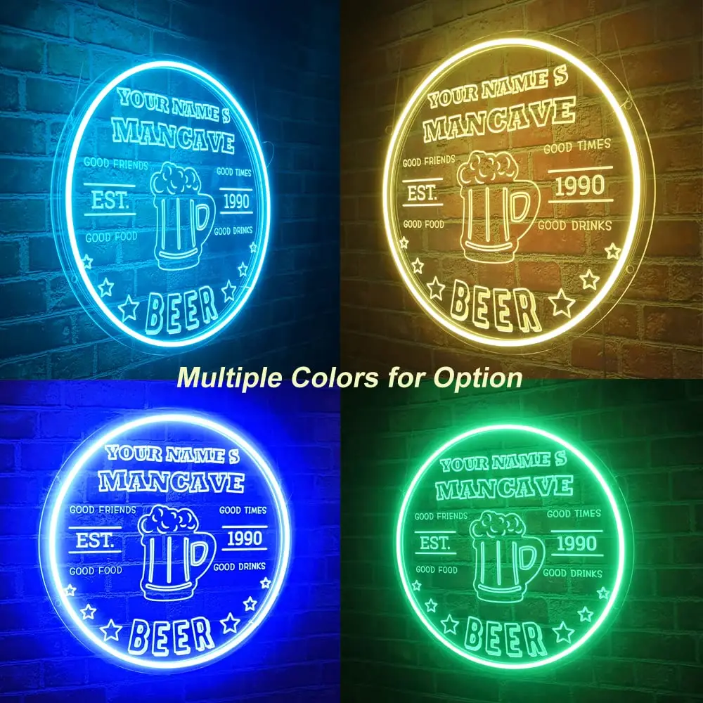 Custom Man Cave Neon Bar Sign Personalized Name Pub Wall Decor LED Neon Beer Sign for Man Cave Home Bar Restaurant