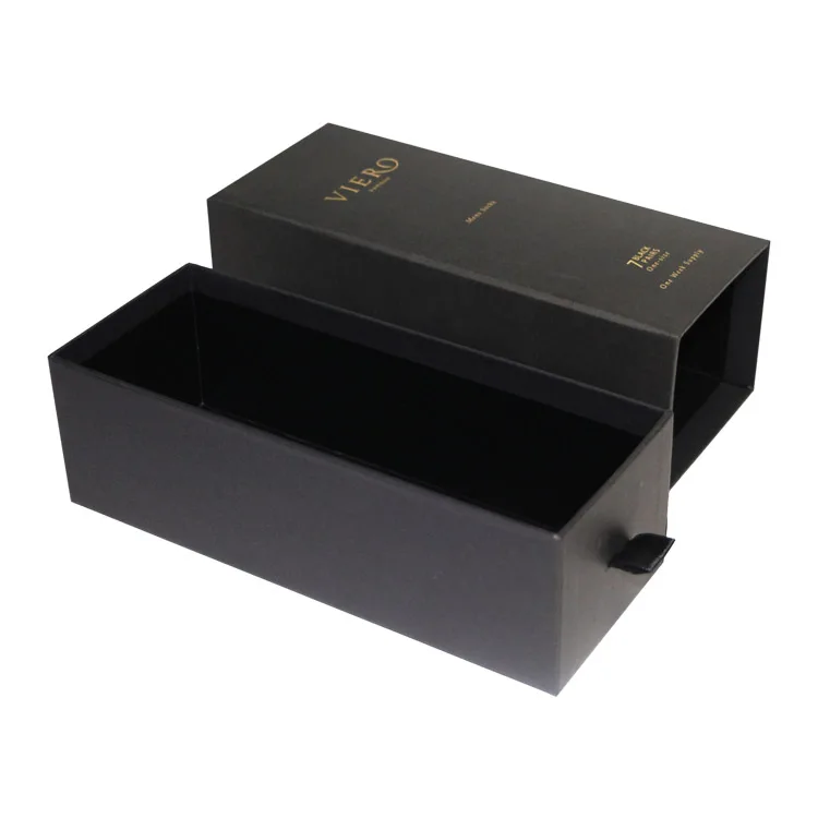 Eco-friendly Luxury Black Rectangle Drawer Box Cloth Dress Sock Packaging Paper Woman Wig Hair Extension Storage Boxes Packaging