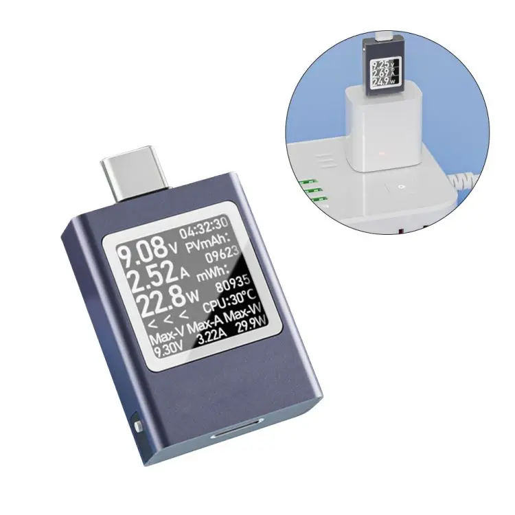 Type-C Tester Charger Power Meter DC Digital Voltmeter 360 Degree Rotating Display Energy Saving Accurate Measurement Data