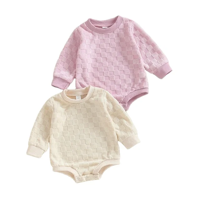 Gingham Cotton Romper Autumn Newborn Infant Toddler Clothing O-Neck Long Sleeve Baby Clothing Girls Bodysuit A1015